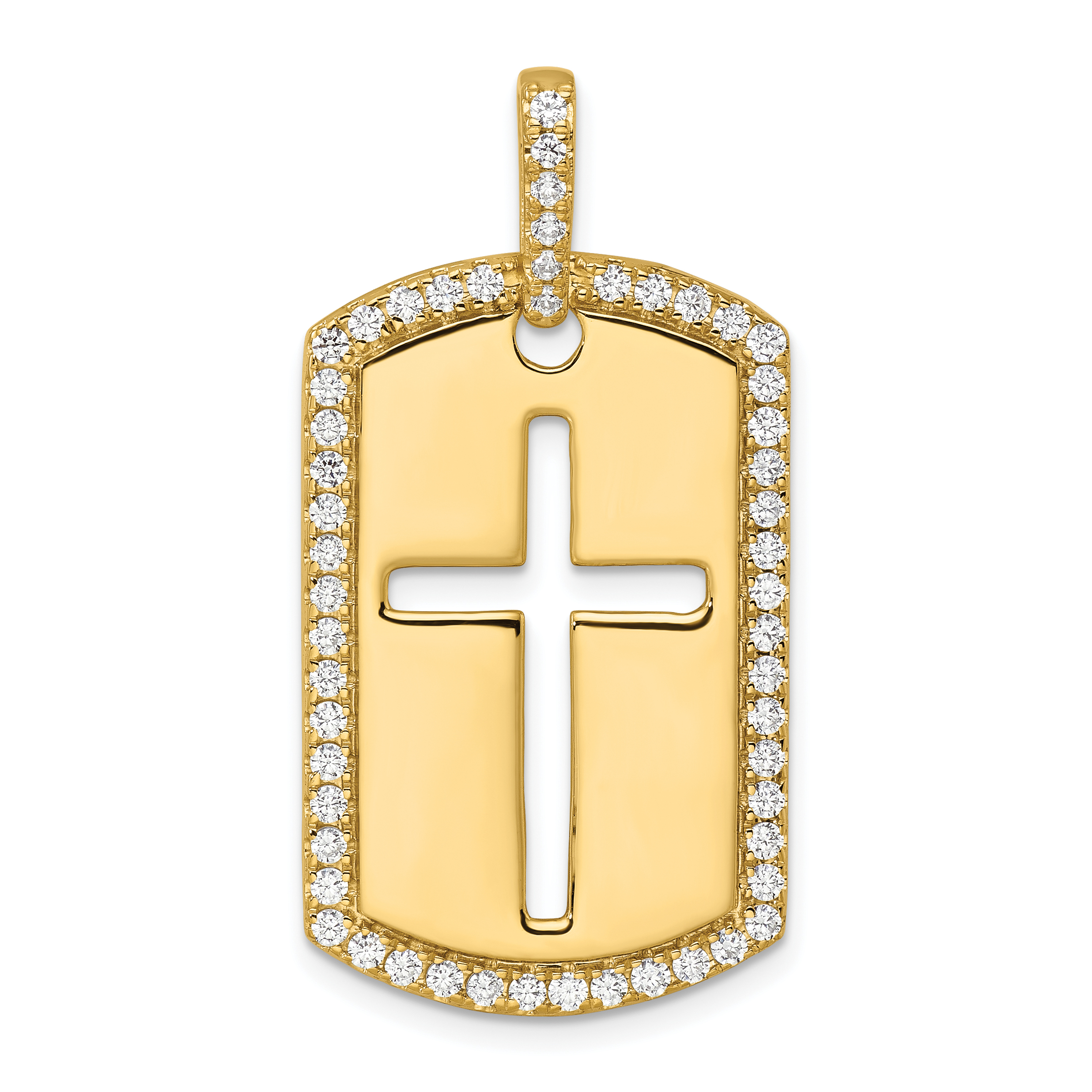 True Origin 14K Men's 3/4 carat Lab Grown Diamond VS  D E F Cross Dog Tag Pendant (PM10014-080-YLD)