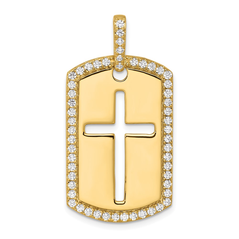 True Origin 14K Men's 3/4 carat Lab Grown Diamond VS  D E F Cross Dog Tag Pendant (PM10014-080-YLD)