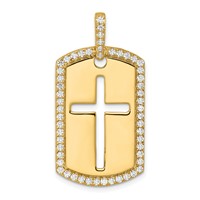 True Origin 14K Yellow Gold Men's 0.75 Carat Lab Grown Diamond VS+ F+ Complete Cross Dog Tag Pendant view 1