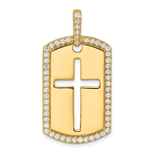 True Origin 14K Yellow Gold Men's 0.75 Carat Lab Grown Diamond VS+ F+ Complete Cross Dog Tag Pendant
