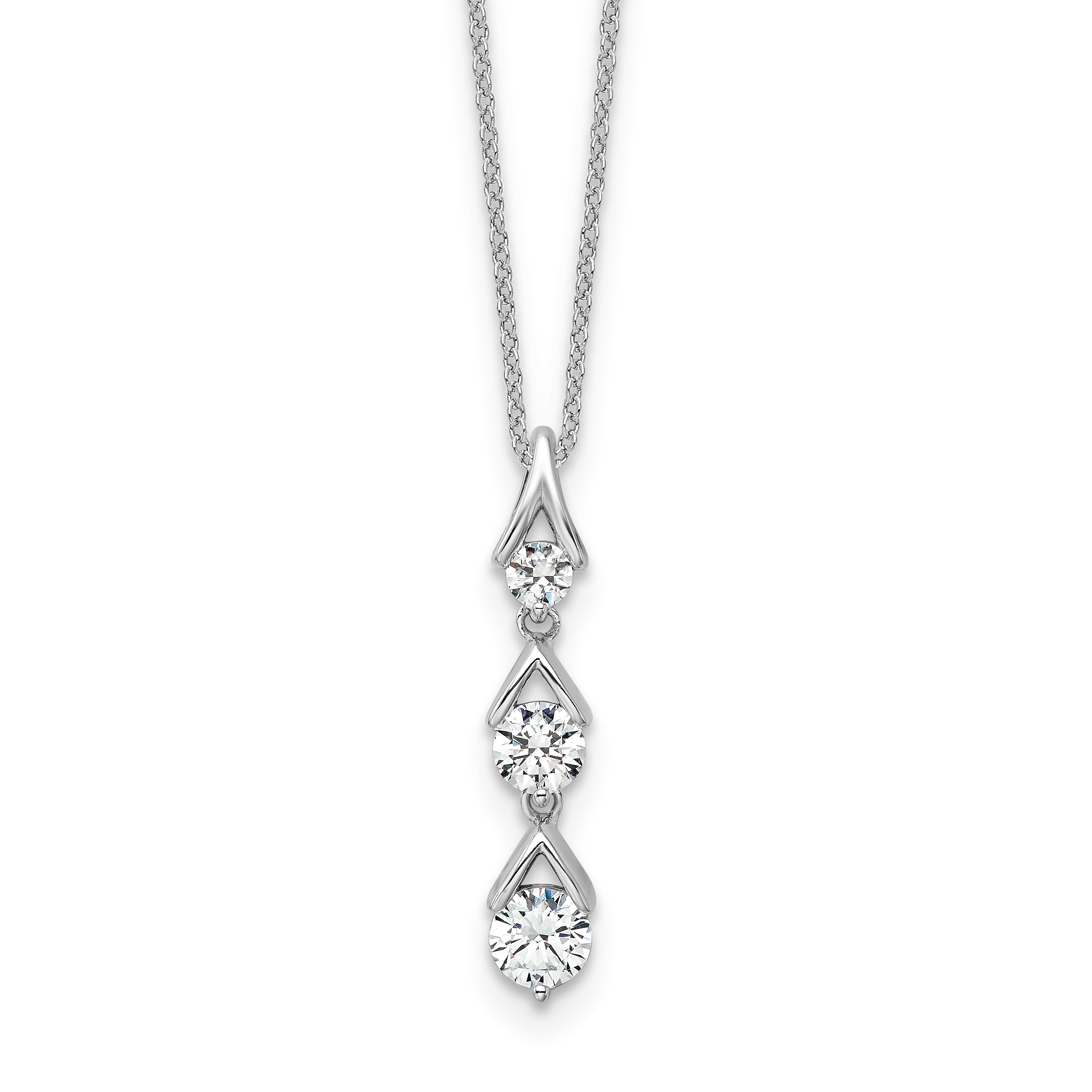 True Origin 14k White Gold 1 carat Lab Grown Diamond VS DEF 18 inch Three Stone Pendant Necklace (PM10018-100-WLD)