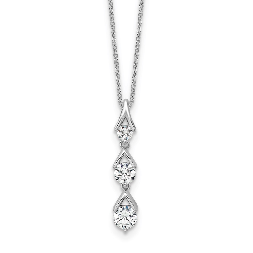 True Origin 14k White Gold 1 carat Lab Grown Diamond VS DEF 18 inch Three Stone Pendant Necklace (PM10018-100-WLD)