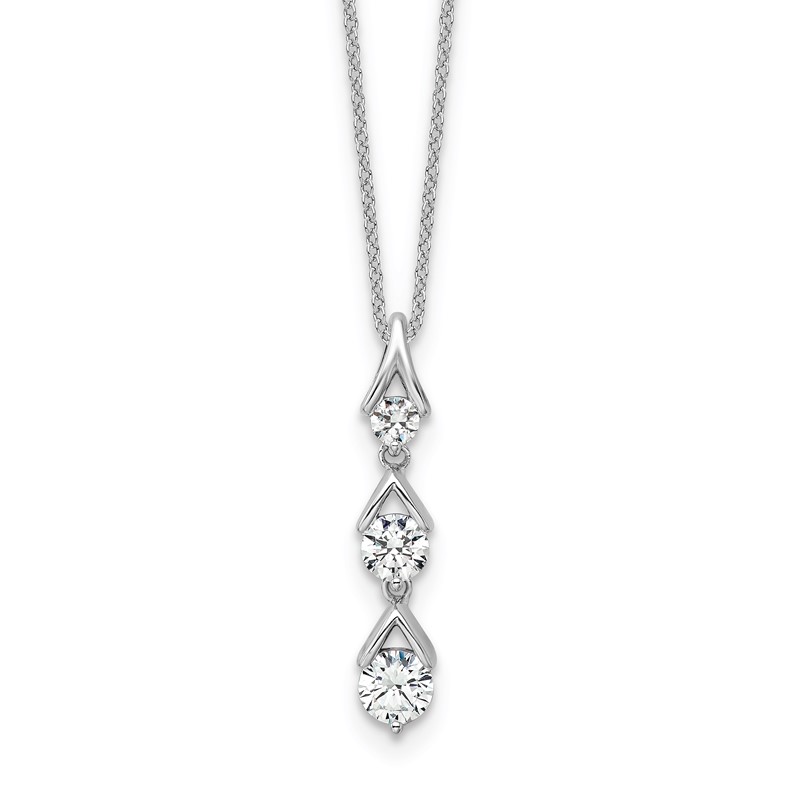 True Origin 14k White Gold 1 carat Lab Grown Diamond VS DEF 18 inch Three Stone Pendant Necklace