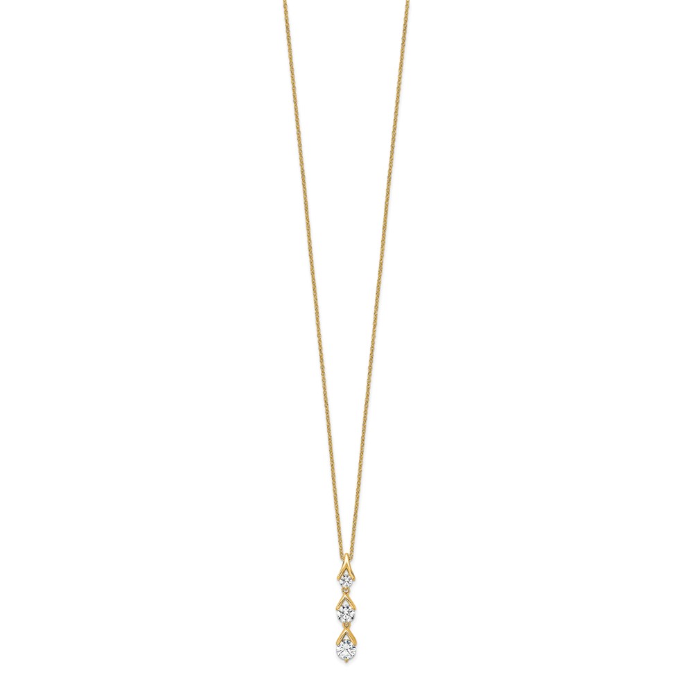 True Origin 14k 1 carat Lab Grown Diamond VS DEF 18 inch Three Stone Pendant Necklace (PM10018-100-YLD)