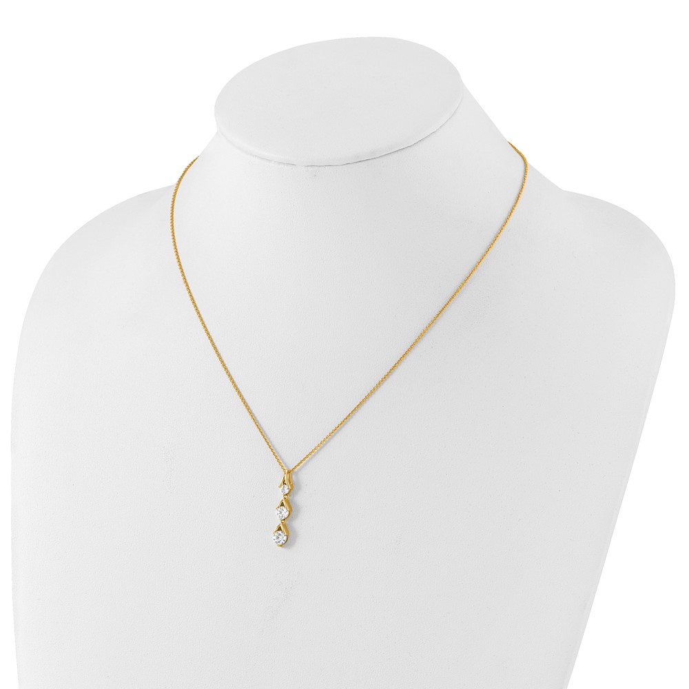 True Origin 14k 1 carat Lab Grown Diamond VS DEF 18 inch Three Stone Pendant Necklace (PM10018-100-YLD)