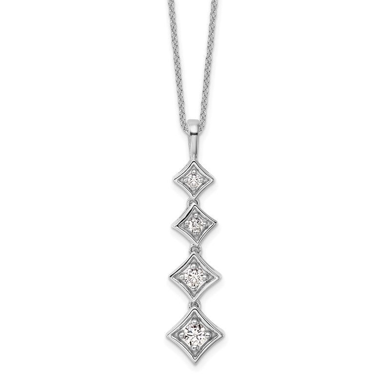 True Origin 14k White Gold 3/8 carat Lab Grown Diamond VS DEF 18 inch Four Stone Pendant Necklace