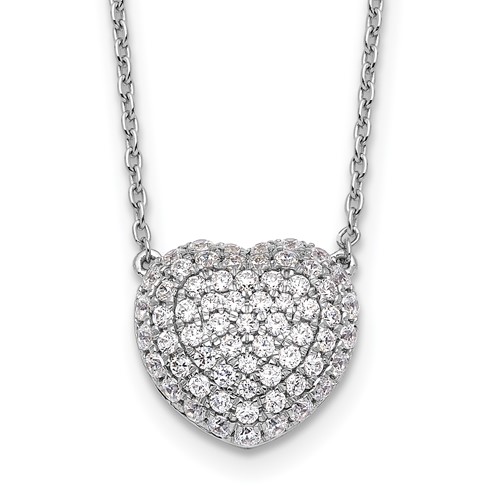 True Origin 14K White Gold 0.75 Carat Lab Grown Diamond VS+ F+ Complete Heart Necklace, 18"