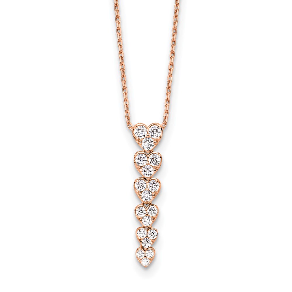 True Origin 14K Rose Gold 1 Carat Lab Grown Diamond VS+ F+ Complete Hearts Pendant Necklace, 18"