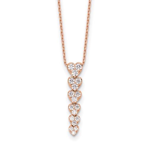 True Origin 14K Rose Gold 1 Carat Lab Grown Diamond VS+ F+ Complete Hearts Pendant Necklace, 18"