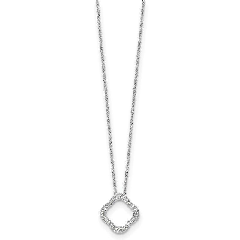 True Origin 14k White Gold 1/6 carat Lab Grown Diamond VS DEF 18 inch Quatrefoil Floral Necklace