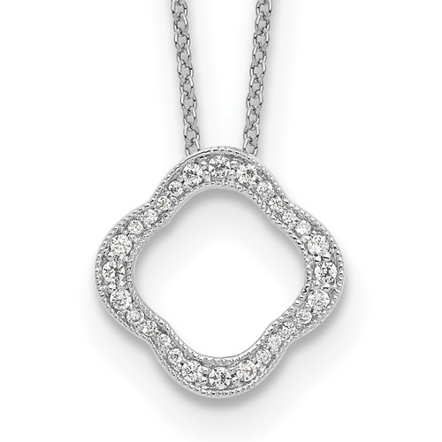 True Origin 14K White Gold 0.17 Carat Lab Grown Diamond VS+ F+ Complete Quatrefoil Floral Necklace, 18"