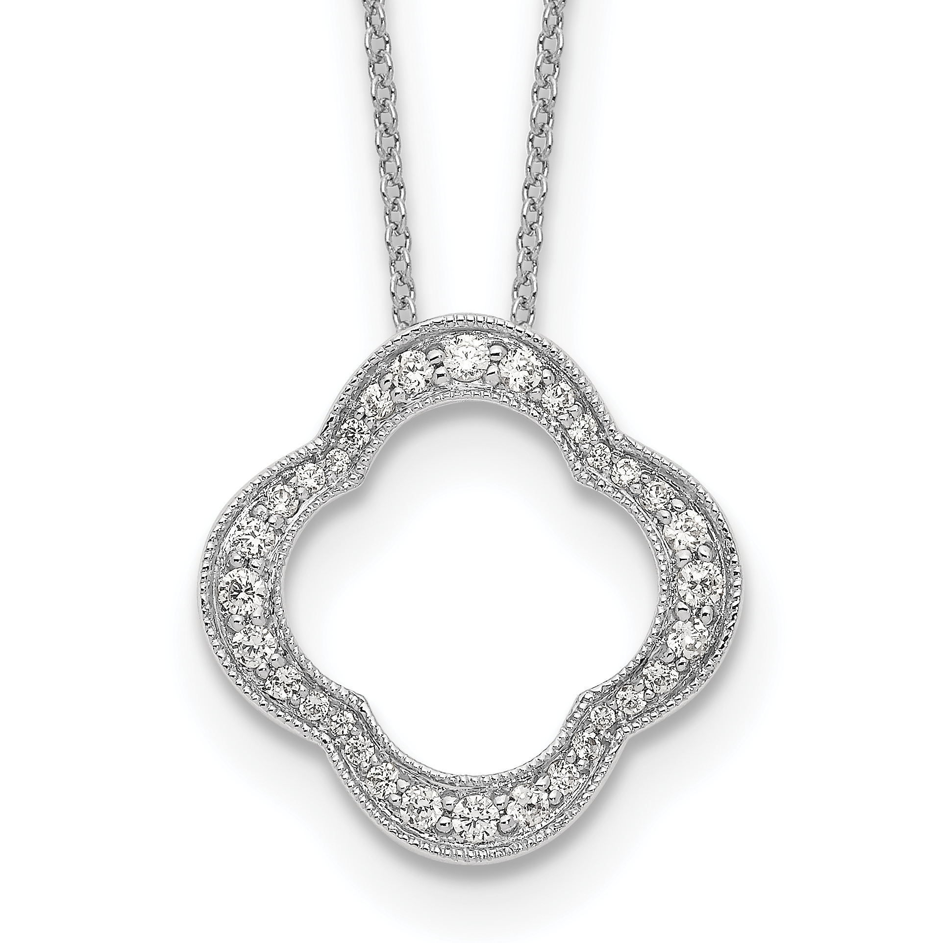 True Origin 14k White Gold 3/8 carat Lab Grown Diamond VS DEF 18 inch Quatrefoil Floral Necklace (PM1003-040-WLD)