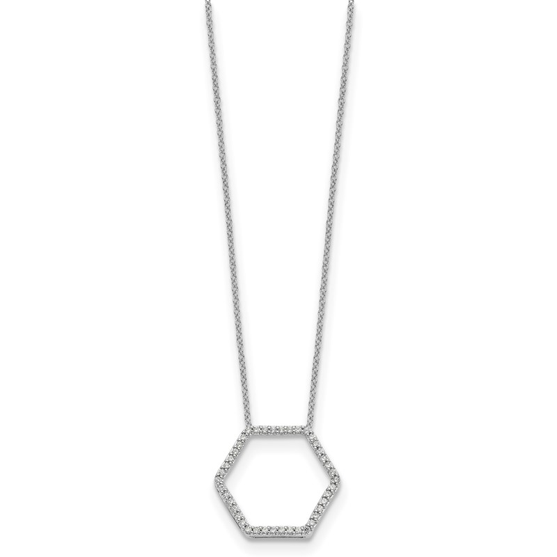 True Origin 14k White Gold 1/4 carat Lab Grown Diamond VS DEF 18 inch Hexagon Necklace