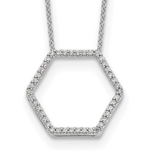 True Origin 14K White Gold 0.25 Carat Lab Grown Diamond VS+ F+ Complete Hexagon Necklace, 18"