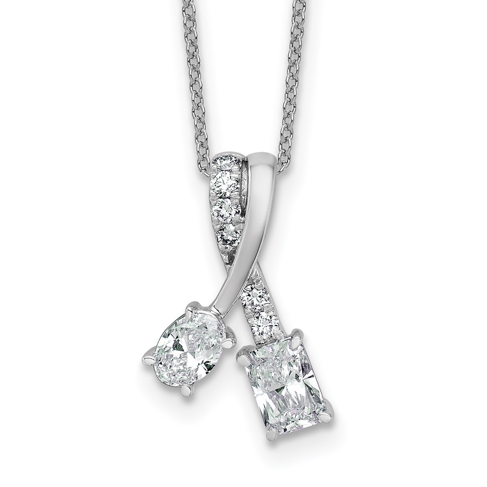 14K White Gold 0.88 Carat Lab Grown Diamond VS SI+ G+ Oval and Radiant Complete Two Stone Pendant Necklace, 18"