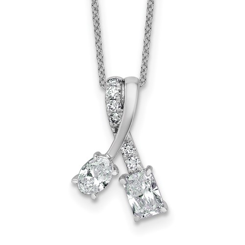 14K White Gold 0.88 Carat Lab Grown Diamond VS SI+ G+ Oval and Radiant Complete Two Stone Pendant Necklace, 18"