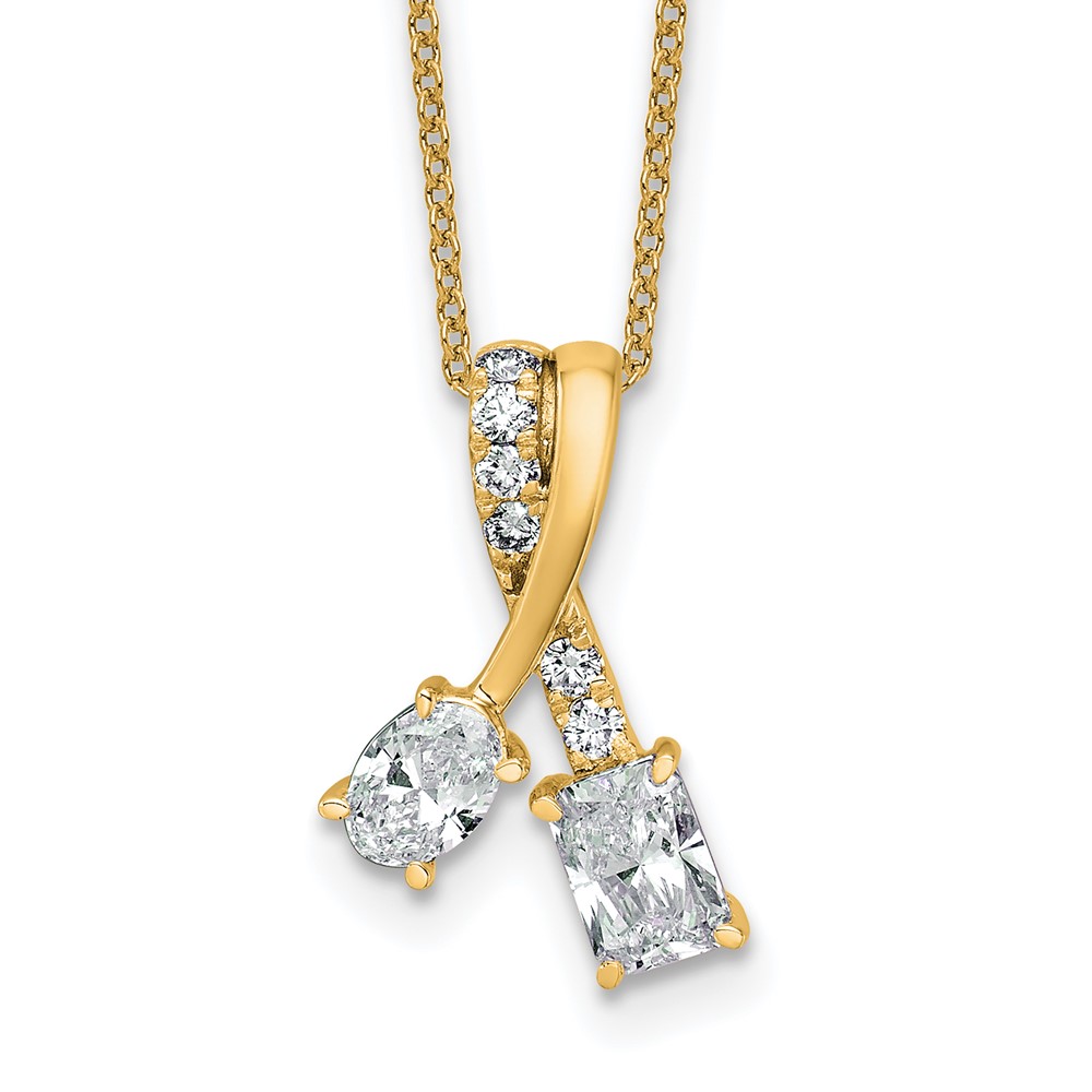 14K Yellow Gold 0.88 Carat Lab Grown Diamond VS SI+ G+ Oval and Radiant Complete Two Stone Pendant Necklace, 18"