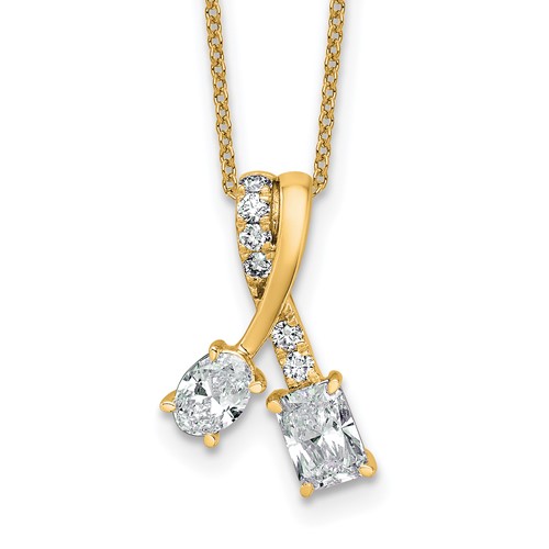 14K Yellow Gold 0.88 Carat Lab Grown Diamond VS SI+ G+ Oval and Radiant Complete Two Stone Pendant Necklace, 18"