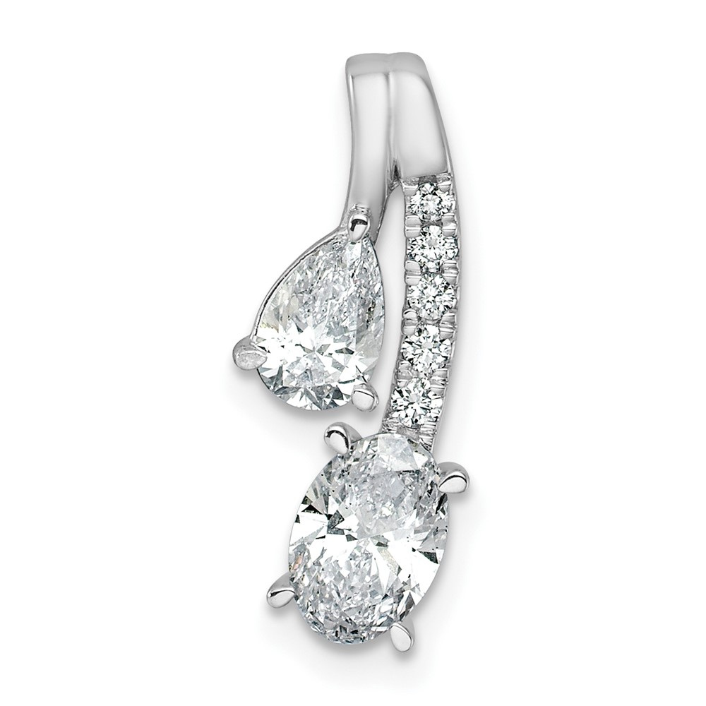 14K White Gold 0.88 Carat Lab Grown Diamond VS SI+ G+ Oval and Pear Complete Two Stone Pendant