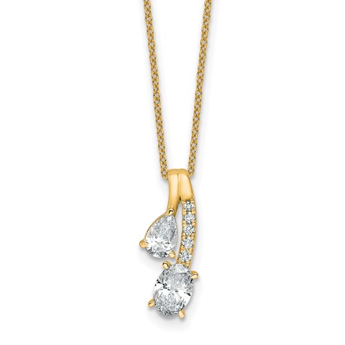 14K Yellow Gold 0.88 Carat Lab Grown Diamond VS SI+ G+ Oval and Pear Complete Two Stone Pendant Necklace, 18"