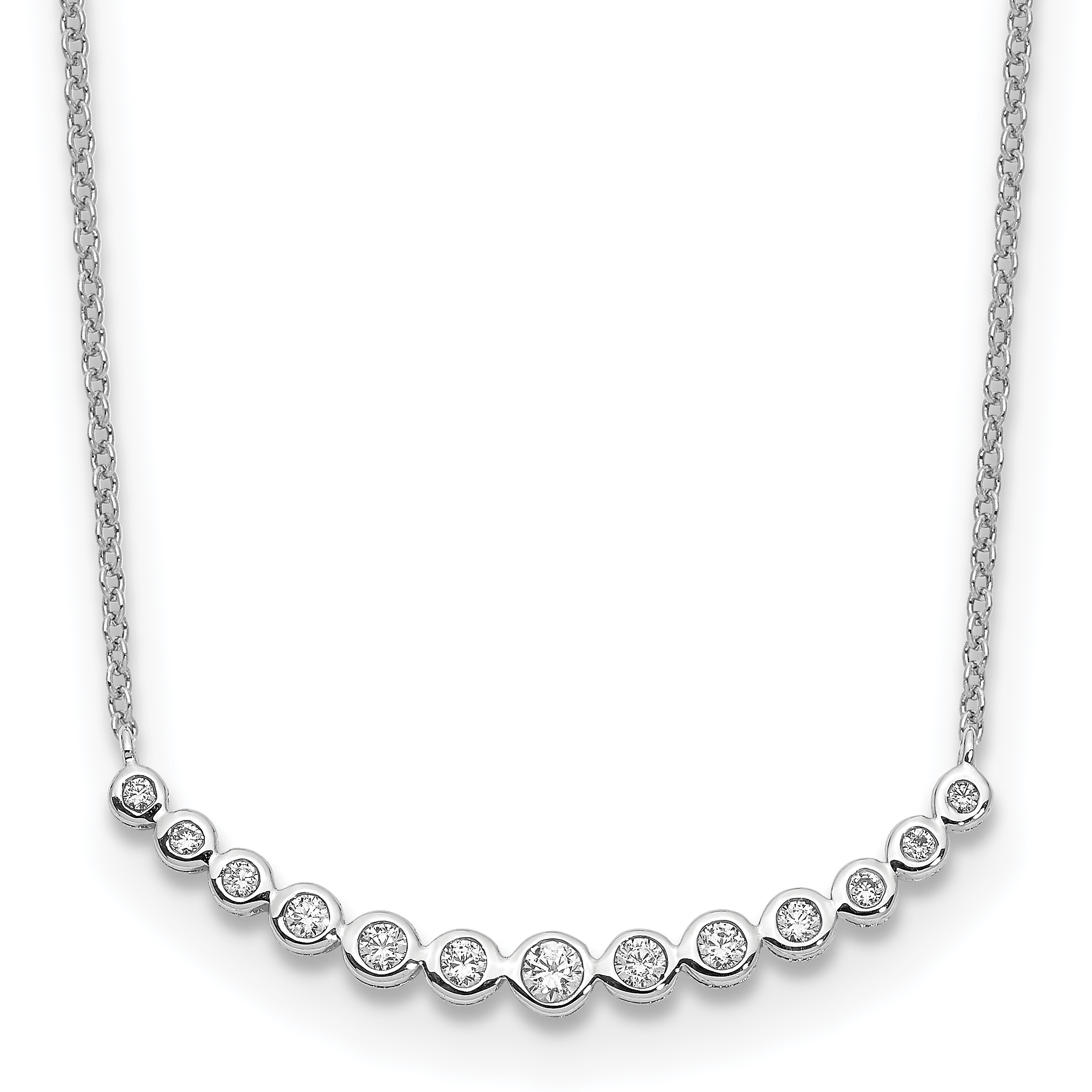True Origin 14K White Gold 1/4 carat Lab Grown Diamond VS  D E F 18 inch Graduated Curved Bar Necklace (PM1005-025-WLD-18)