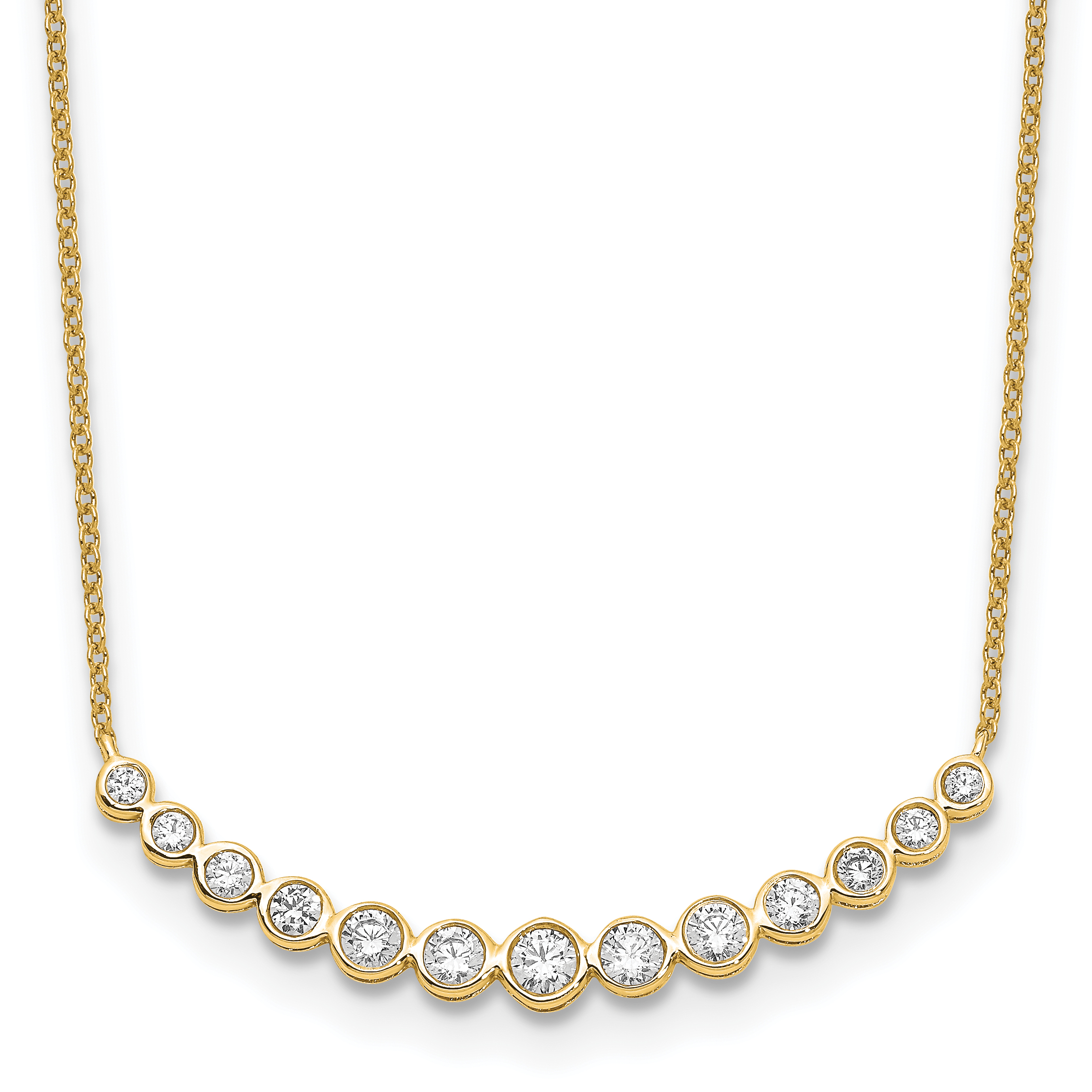 True Origin 14K 3/4 carat Lab Grown Diamond VS  D E F 18 inch Graduated Curved Bar Necklace (PM1005-075-YLD-18)