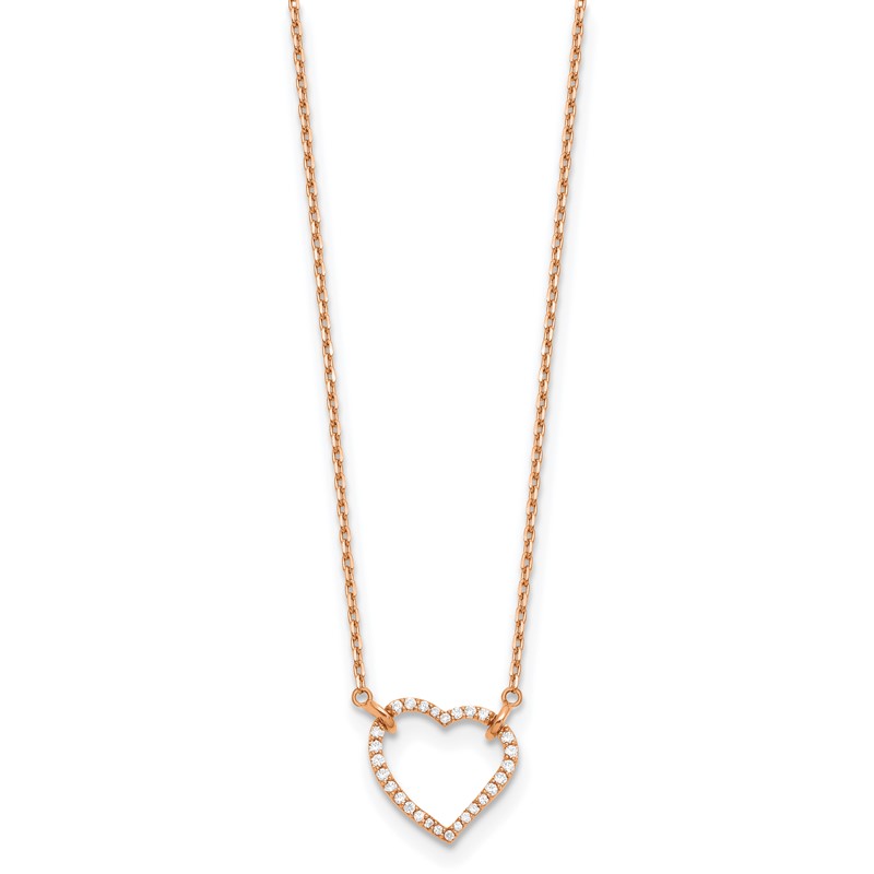 True Origin 14k Rose Gold 1/5 carat Lab Grown Diamond VS DEF 18 inch Hearts Pendant Necklace
