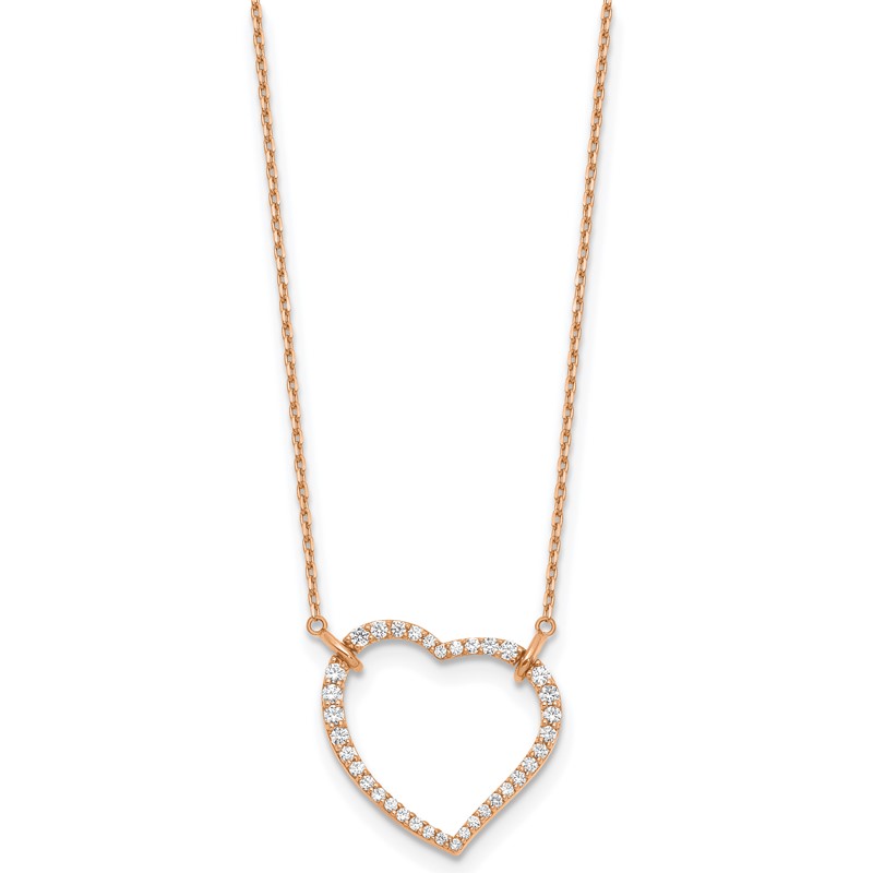 True Origin 14k Rose Gold 3/4 carat Lab Grown Diamond VS DEF 18 inch Open Heart Pendant Necklace