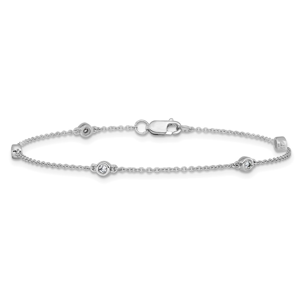 14k White Gold Complete 1/8 carat Bezel-set Diamond and Cable Chain 5-Station 7 inch Bracelet (PM1007-013-WA-7)
