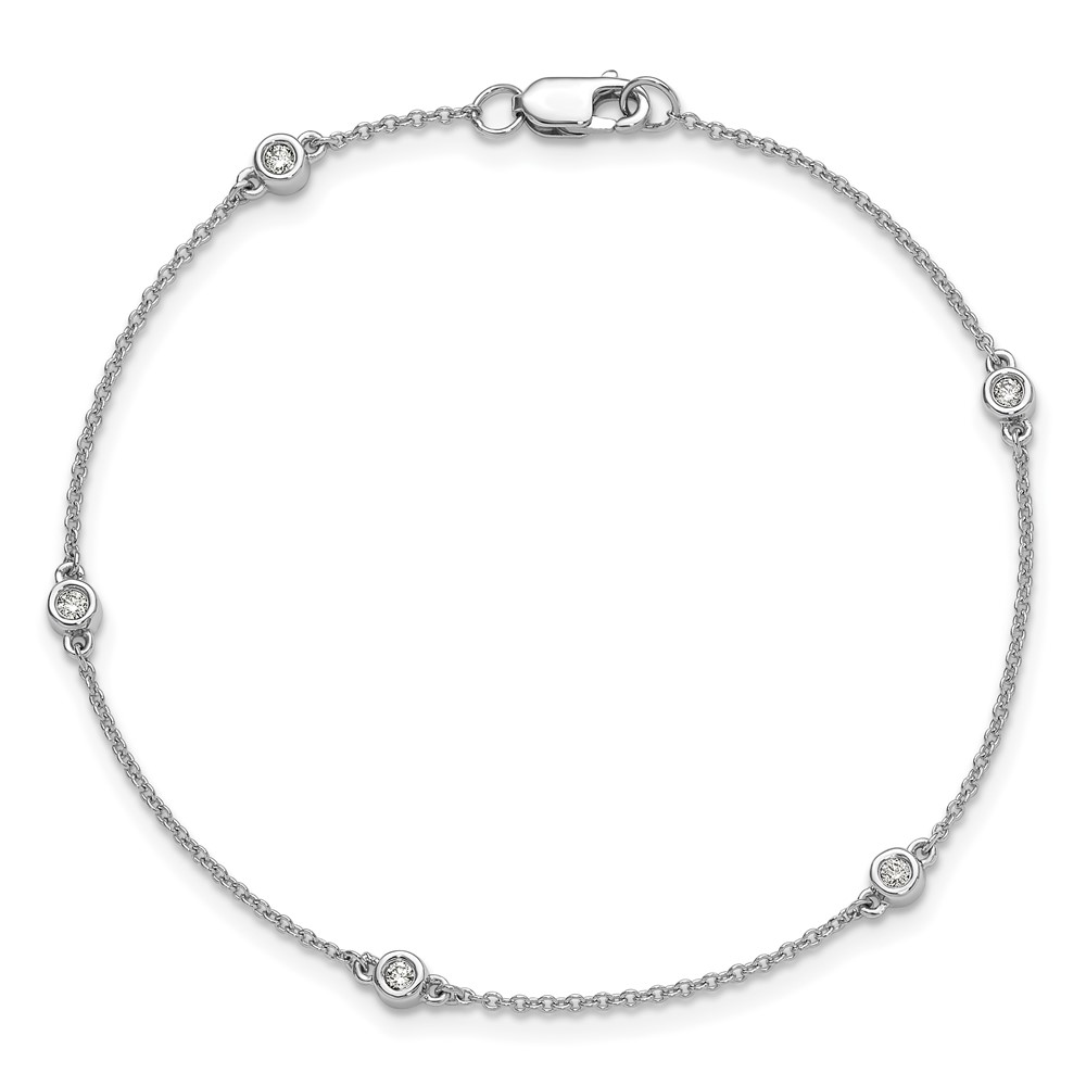 14k White Gold Complete 1/8 carat Bezel-set Diamond and Cable Chain 5-Station 7 inch Bracelet (PM1007-013-WA-7)