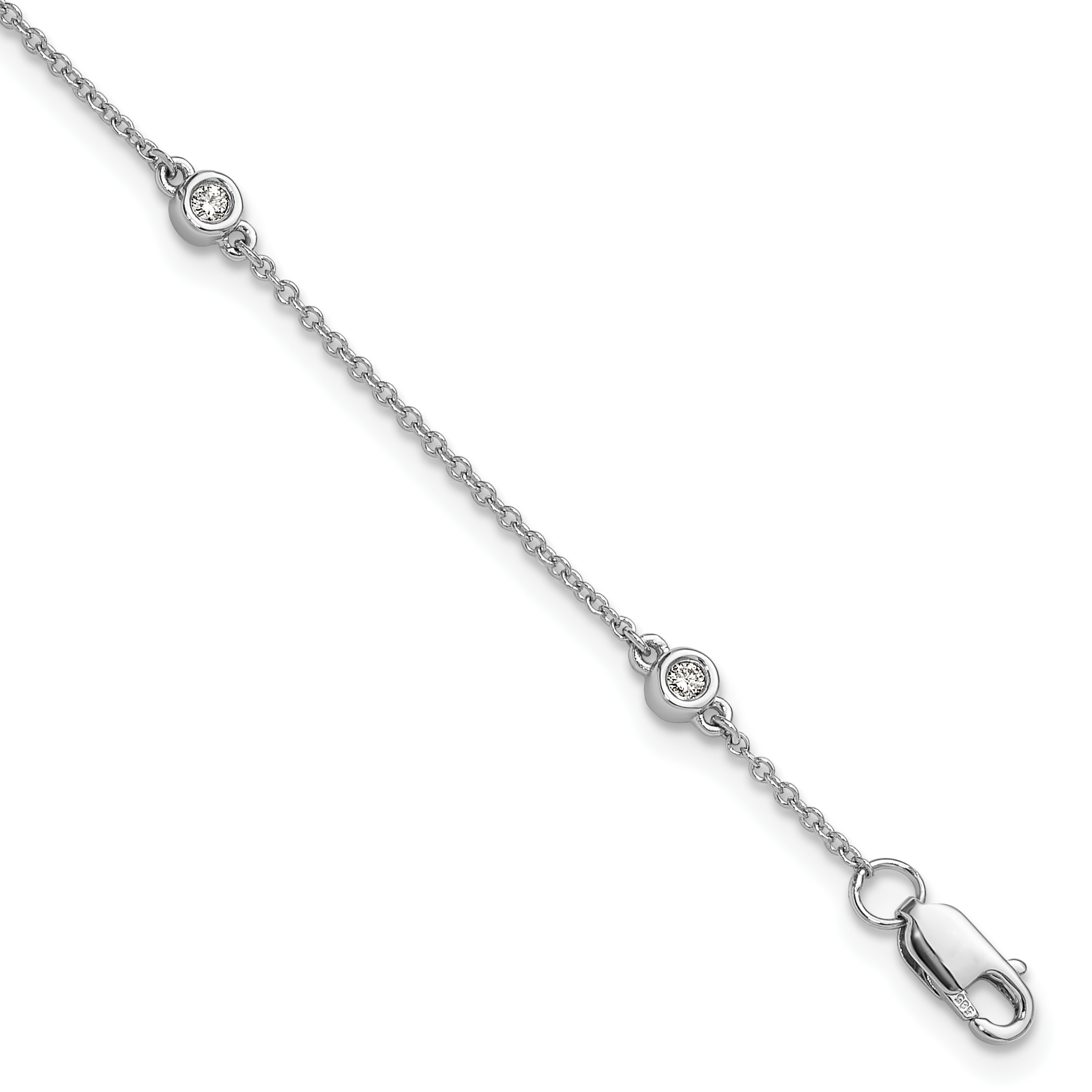 14k White Gold Complete 1/8 carat Bezel-set Diamond and Cable Chain 5-Station 7 inch Bracelet (PM1007-013-WA-7)