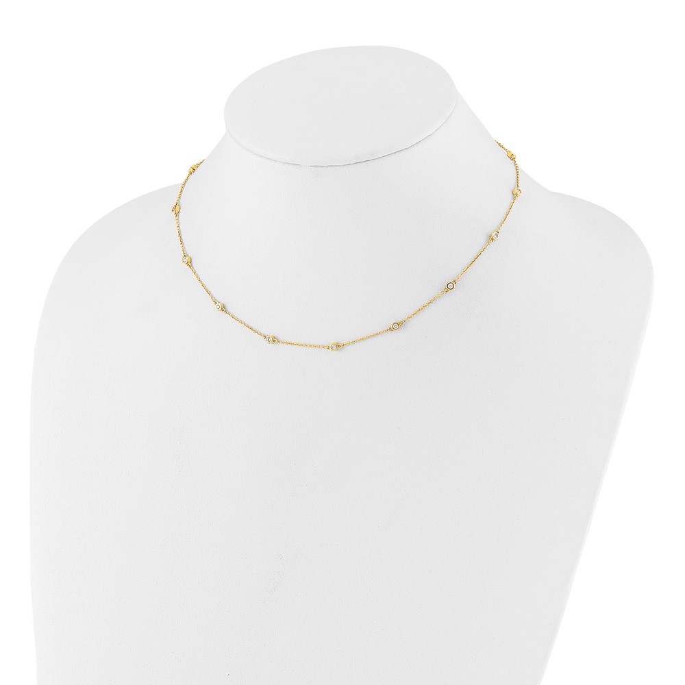 14k Complete 1/3 carat Bezel-set Diamond and Cable Chain 16-Station 16 inch Necklace (PM1007-036-YA-16)