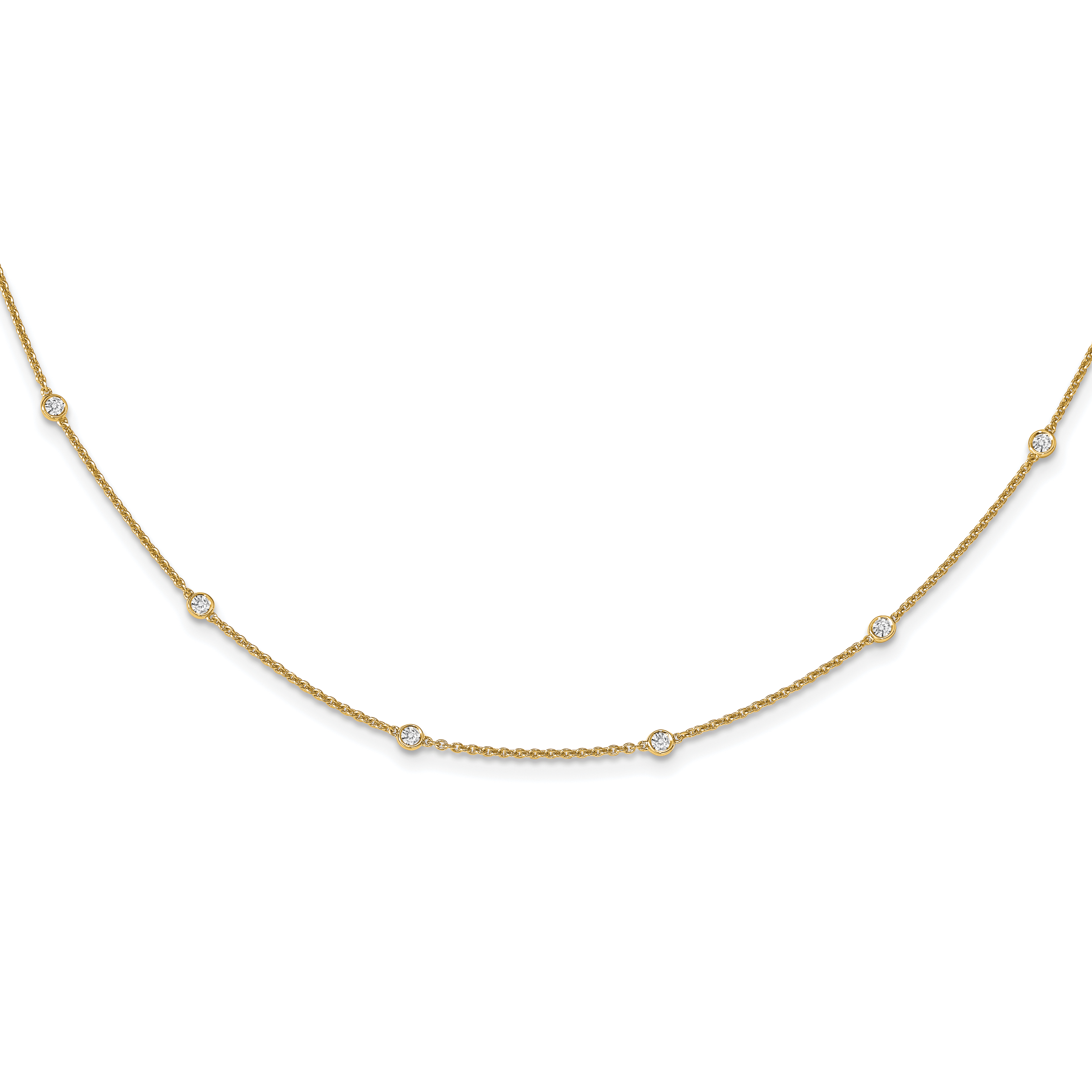 14k Complete 1/3 carat Bezel-set Diamond and Cable Chain 16-Station 16 inch Necklace (PM1007-036-YA-16)