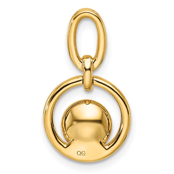 14K Polished 1/15 carat Diamond and White Freshwater Cultured Pearl Open Circle Pendant