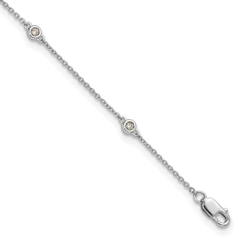 14k White Gold Complete 1/8 carat Bezel-set Diamond and Cable Chain 7-Station 9 inch Anklet