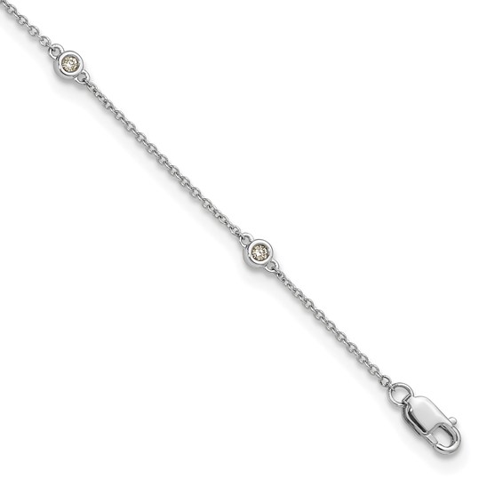 14k White Gold Complete 1/8 carat Bezel-set Diamond and Cable Chain 7-Station 9 inch Anklet
