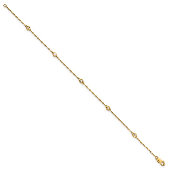 14k Complete 1/8 carat Bezel-set Diamond and Cable Chain 5-Station 7 inch Bracelet