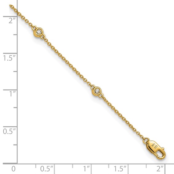 14k Complete 1/6 carat Bezel-set Diamond and Cable Chain 7-Station 9 inch Anklet