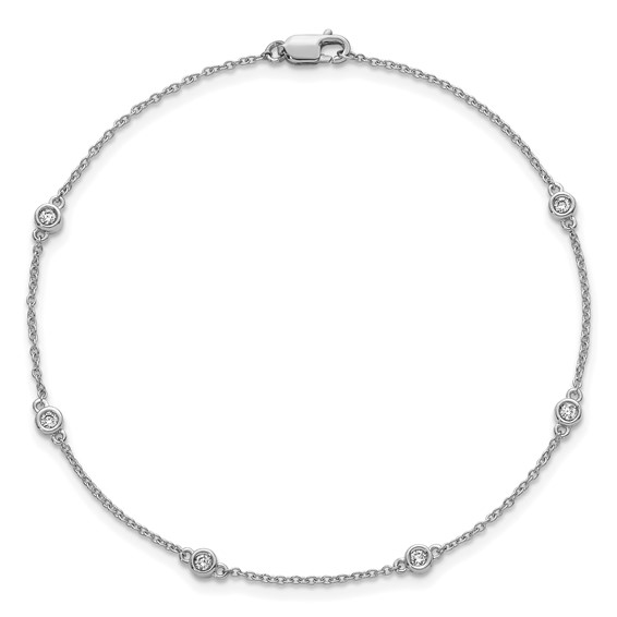14k White Gold Complete 1/6 carat Bezel-set Diamond and Cable Chain 6-Station 7 inch Bracelet