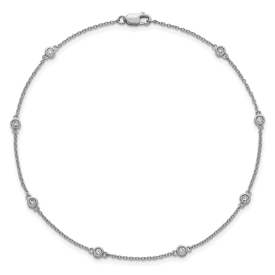 14k White Gold Complete 1/5 carat Bezel-set Diamond and Cable Chain 8-Station 9 inch Anklet