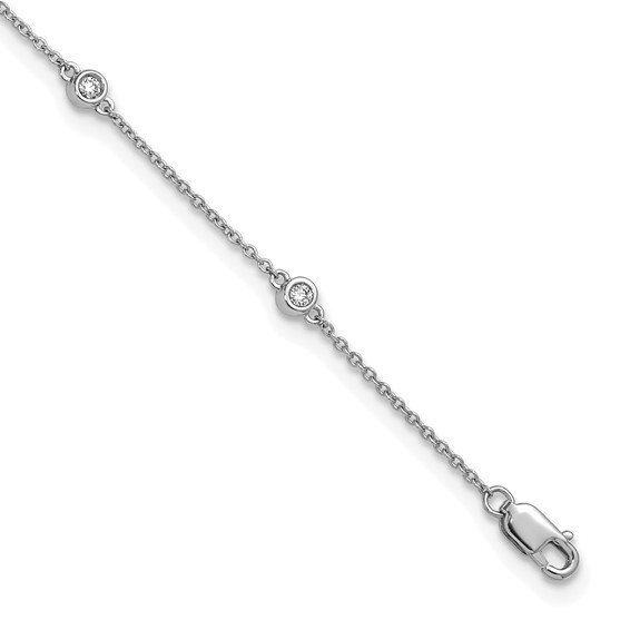 14k White Gold Complete 1/5 carat Bezel-set Diamond and Cable Chain 8-Station 9 inch Anklet