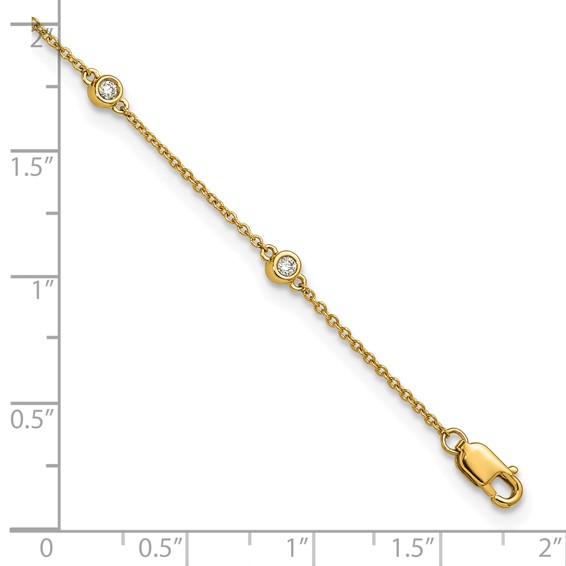 14k Complete 1/5 carat Bezel-set Diamond and Cable Chain 8-Station 9 inch Anklet