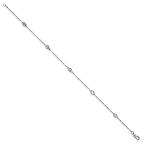 14k White Gold Complete 1/6 carat Bezel-set Diamond and Cable Chain 5-Station 7 inch Bracelet