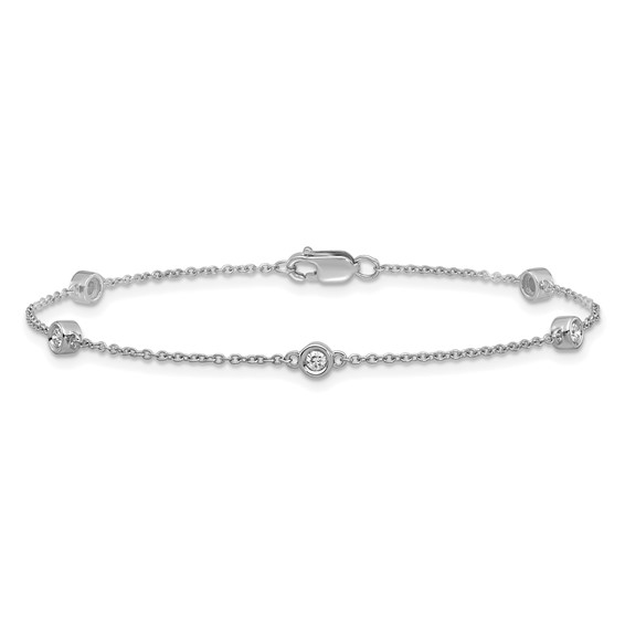 14k White Gold Complete 1/6 carat Bezel-set Diamond and Cable Chain 5-Station 7 inch Bracelet