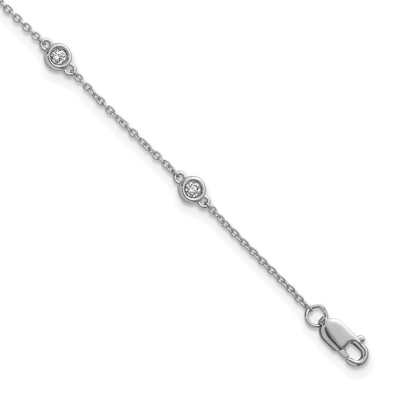 14k White Gold Complete 1/5 carat Bezel-set Diamond and Cable Chain 6-Station 7 inch Bracelet