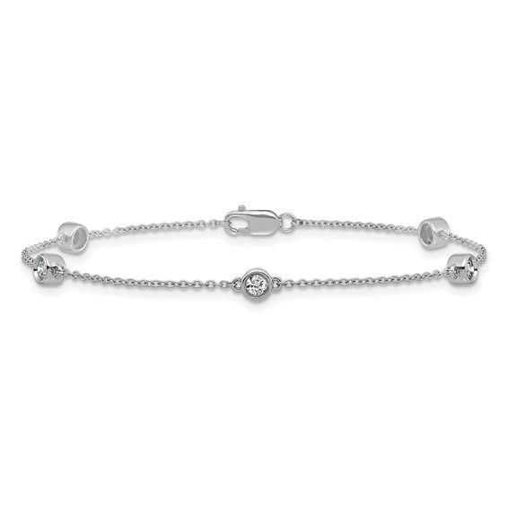 14k White Gold Complete 1/3 carat Bezel-set Diamond and Cable Chain 5-Station 7 inch Bracelet