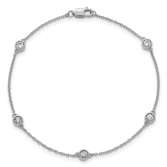 14k White Gold Complete 1/3 carat Bezel-set Diamond and Cable Chain 5-Station 7 inch Bracelet
