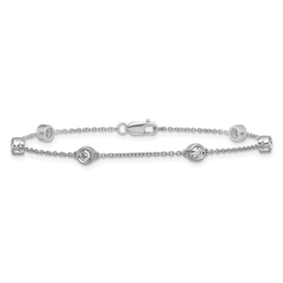 14k White Gold Complete 1/3 carat Bezel-set Diamond and Cable Chain 6-Station 7 inch Bracelet