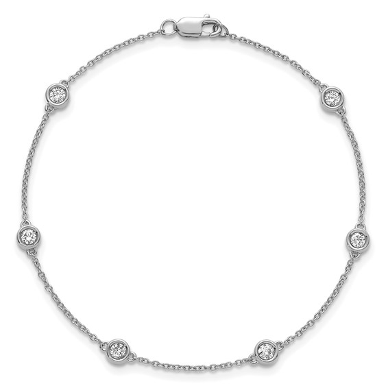 14k White Gold Complete 1/3 carat Bezel-set Diamond and Cable Chain 6-Station 7 inch Bracelet