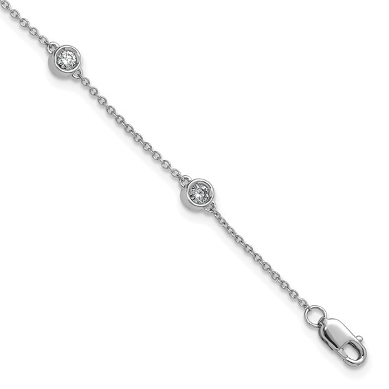 14k White Gold Complete 1/3 carat Bezel-set Diamond and Cable Chain 6-Station 7 inch Bracelet